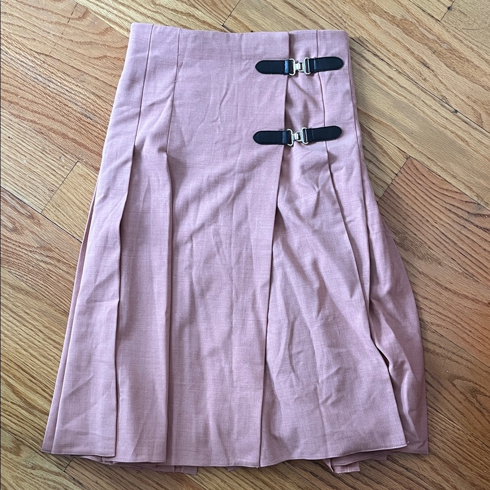 Zara Pink Pleated midi Skirt with Buckle Details